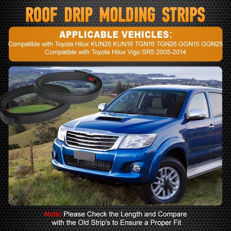 RAGBUSCLE Roof Drip Molding, 1 Pair Car Roof Moulding Trim Seal Kit, Compatible with Toyota Hilux Vigo SR5 2005-2014 75551-0K011, 75552-0K011 - Image 2